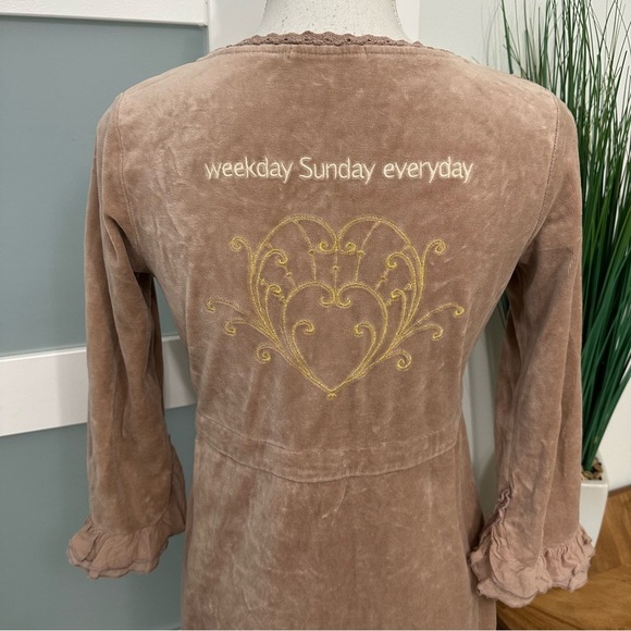 Odd Molly Velvet Empire Waist Dress SZ 1 = Small Beige Pink Tones Festival GUC - Picture 11 of 12